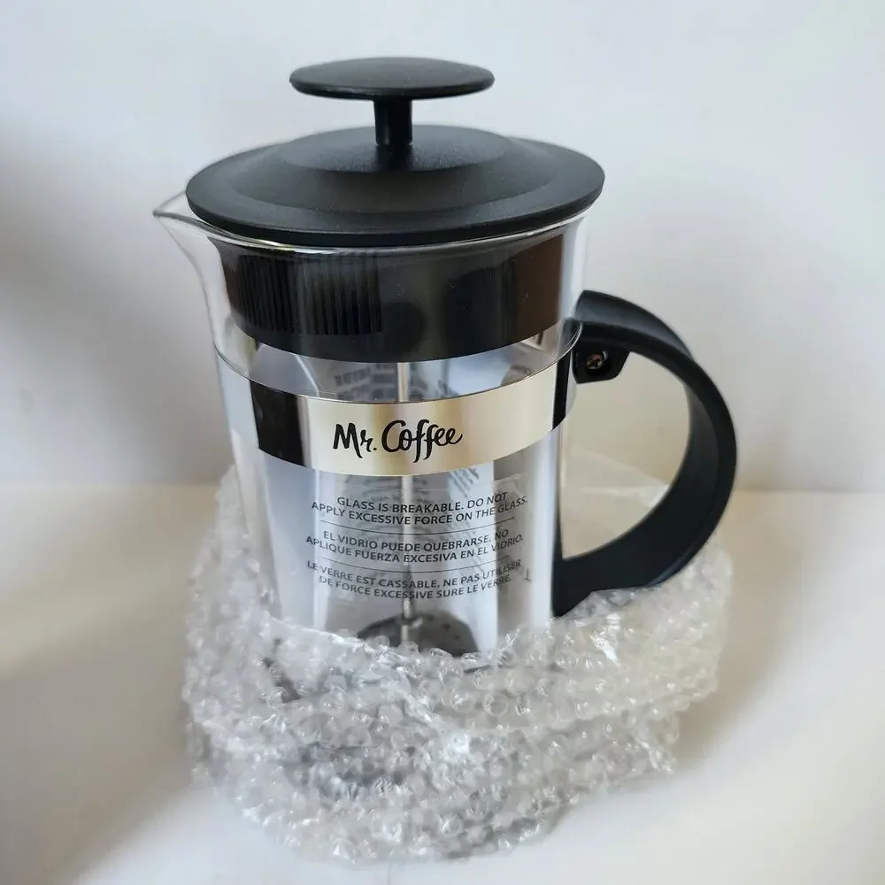 Mr Coffee French Press 32 oz 946 ml Black Glass Stainless Steel Scoop Open Box